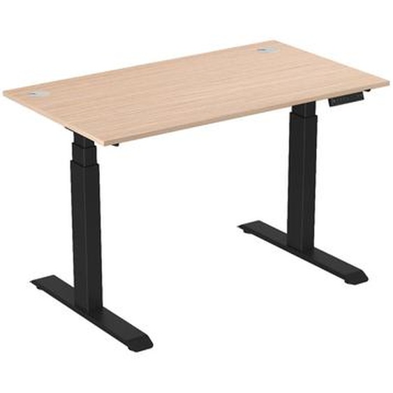 Bureau assis-debout Activo - Réglage électrique en hauteur - L.140 x P.80 cm - Plateau Hêtre avec obturateurs - Pieds métal Noir