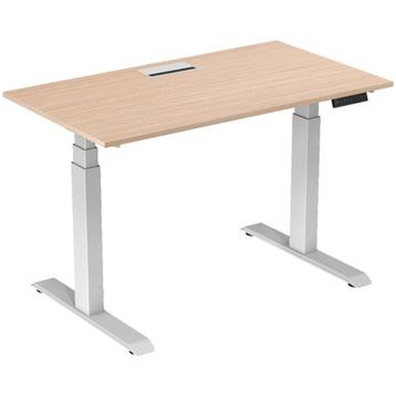 Bureau assis-debout Activo - Réglage électrique en hauteur - L.140 x P.80 cm - Plateau Hêtre avec top access - Pieds métal Blanc
