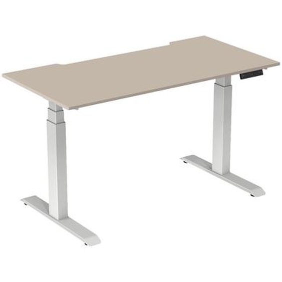 Bureau assis-debout Activo - Réglage électrique en hauteur - L.160 x P.80 cm - Plateau Argile avec échancrure - Pieds métal Blanc