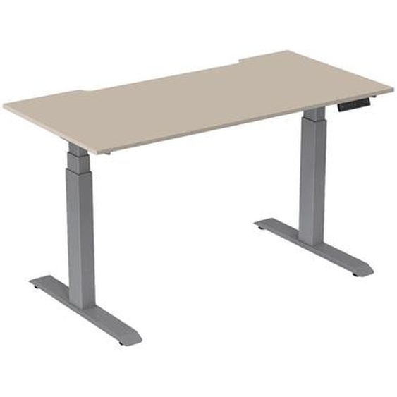 Bureau assis-debout Activo - Réglage électrique en hauteur - L.160 x P.80 cm - Plateau Argile avec échancrure - Pieds métal Gris