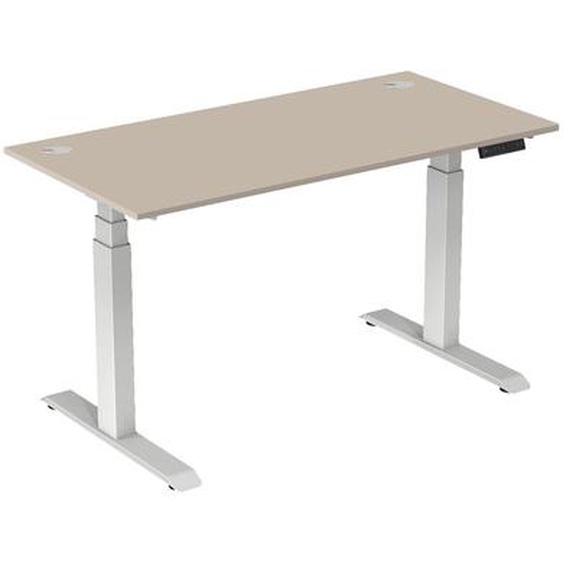 Bureau assis-debout Activo - Réglage électrique en hauteur - L.160 x P.80 cm - Plateau Argile avec obturateurs - Pieds métal Blanc