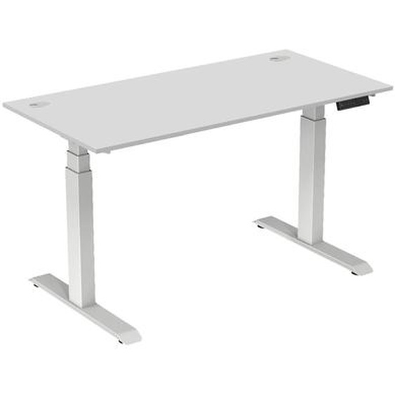 Bureau assis-debout Activo - Réglage électrique en hauteur - L.160 x P.80 cm - Plateau Blanc avec obturateurs - Pieds métal Blanc