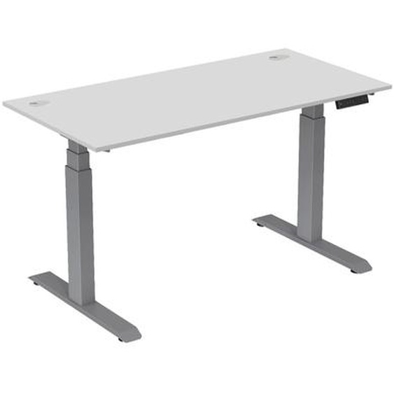 Bureau assis-debout Activo - Réglage électrique en hauteur - L.160 x P.80 cm - Plateau Blanc avec obturateurs - Pieds métal Gris