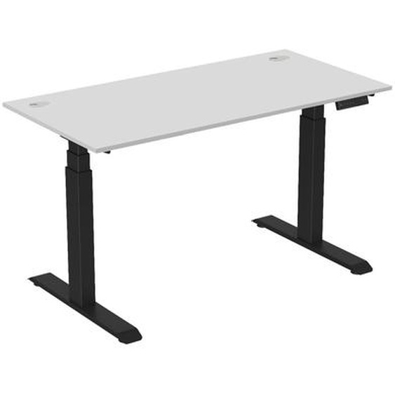 Bureau assis-debout Activo - Réglage électrique en hauteur - L.160 x P.80 cm - Plateau Blanc avec obturateurs - Pieds métal Noir