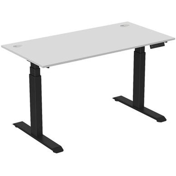 Bureau assis-debout Activo - Réglage électrique en hauteur - L.160 x P.80 cm - Plateau Blanc avec obturateurs - Pieds métal Noir