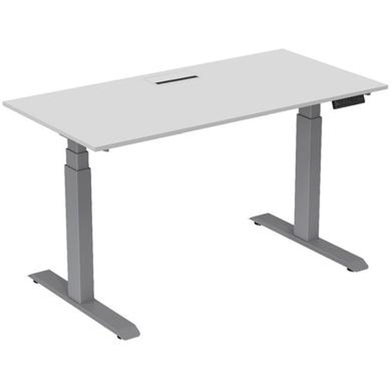 Bureau assis-debout Activo - Réglage électrique en hauteur - L.160 x P.80 cm - Plateau Blanc avec top access - Pieds métal Gris