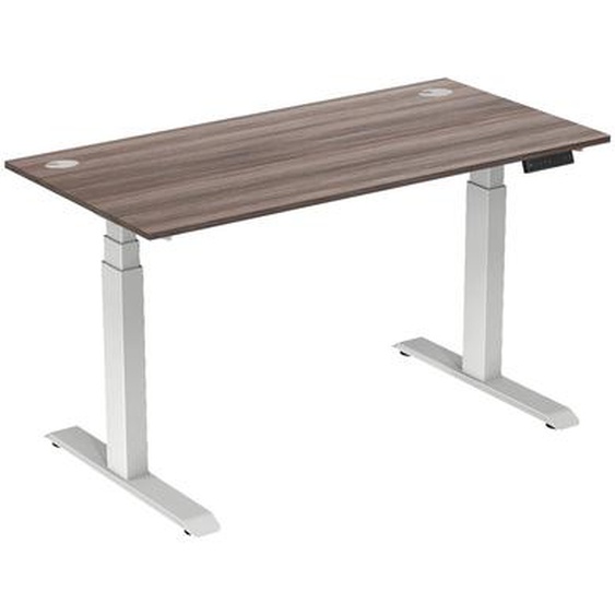 Bureau assis-debout Activo - Réglage électrique en hauteur - L.160 x P.80 cm - Plateau Cèdre avec obturateurs - Pieds métal Blanc