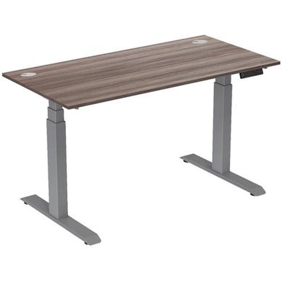Bureau assis-debout Activo - Réglage électrique en hauteur - L.160 x P.80 cm - Plateau Cèdre avec obturateurs - Pieds métal Gris