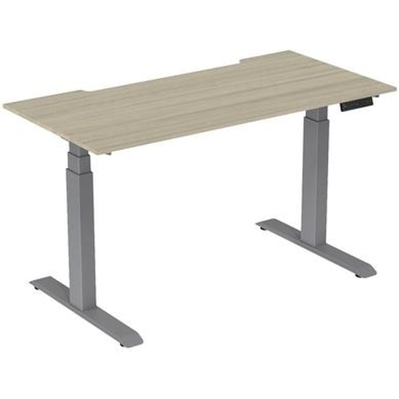 Bureau assis-debout Activo - Réglage électrique en hauteur - L.160 x P.80 cm - Plateau Chêne avec échancrure - Pieds métal Gris