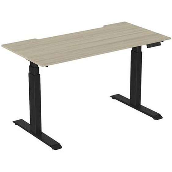 Bureau assis-debout Activo - Réglage électrique en hauteur - L.160 x P.80 cm - Plateau Chêne avec échancrure - Pieds métal Noir