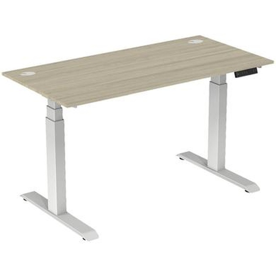 Bureau assis-debout Activo - Réglage électrique en hauteur - L.160 x P.80 cm - Plateau Chêne avec obturateurs - Pieds métal Blanc