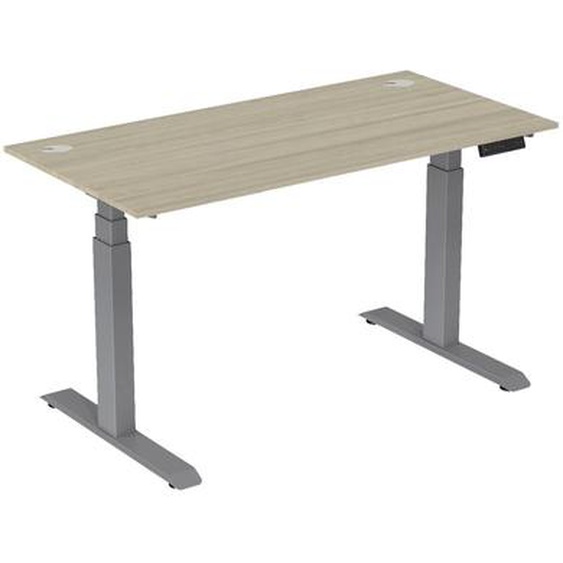 Bureau assis-debout Activo - Réglage électrique en hauteur - L.160 x P.80 cm - Plateau Chêne avec obturateurs - Pieds métal Gris