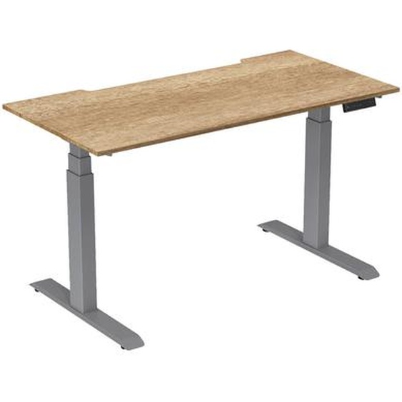 Bureau assis-debout Activo - Réglage électrique en hauteur - L.160 x P.80 cm - Plateau Chêne Nebraska avec échancrure - Pieds métal Gris
