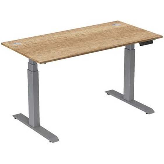 Bureau assis-debout Activo - Réglage électrique en hauteur - L.160 x P.80 cm - Plateau Chêne Nebraska avec obturateurs - Pieds métal Gris