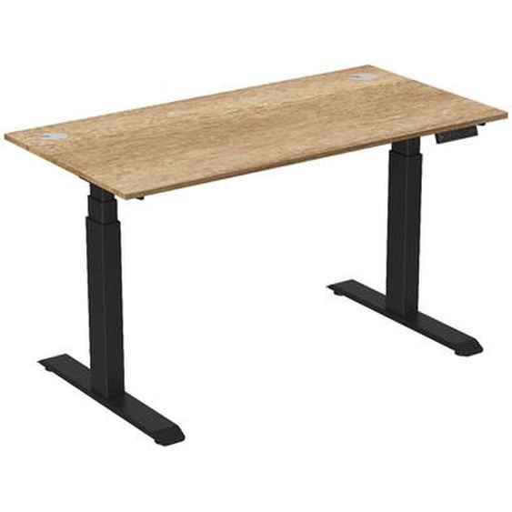 Bureau assis-debout Activo - Réglage électrique en hauteur - L.160 x P.80 cm - Plateau Chêne Nebraska avec obturateurs - Pieds métal Noir