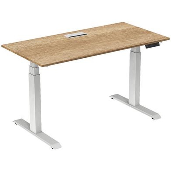 Bureau assis-debout Activo - Réglage électrique en hauteur - L.160 x P.80 cm - Plateau Chêne Nebraska avec top access - Pieds métal Blanc
