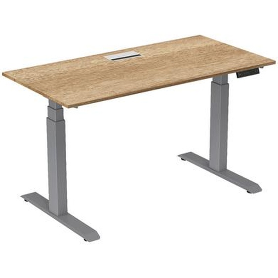 Bureau assis-debout Activo - Réglage électrique en hauteur - L.160 x P.80 cm - Plateau Chêne Nebraska avec top access - Pieds métal Gris