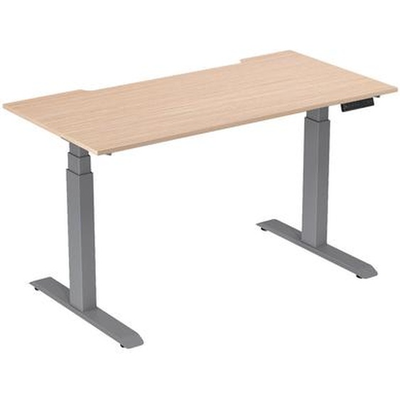 Bureau assis-debout Activo - Réglage électrique en hauteur - L.160 x P.80 cm - Plateau Hêtre avec échancrure - Pieds métal Gris