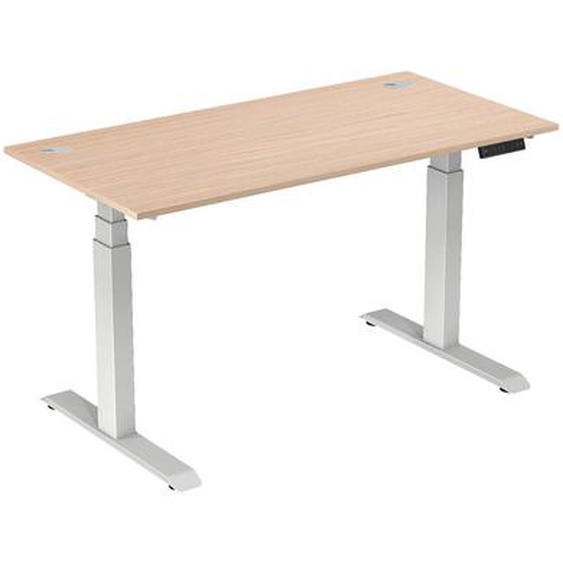 Bureau assis-debout Activo - Réglage électrique en hauteur - L.160 x P.80 cm - Plateau Hêtre avec obturateurs - Pieds métal Blanc
