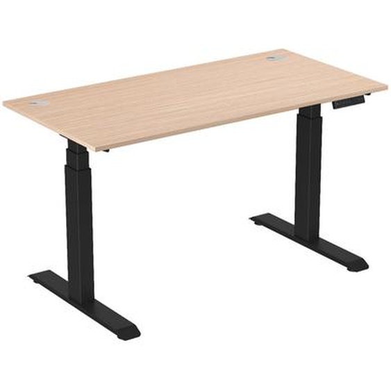 Bureau assis-debout Activo - Réglage électrique en hauteur - L.160 x P.80 cm - Plateau Hêtre avec obturateurs - Pieds métal Noir