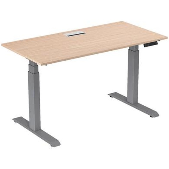 Bureau assis-debout Activo - Réglage électrique en hauteur - L.160 x P.80 cm - Plateau Hêtre avec top access - Pieds métal Gris