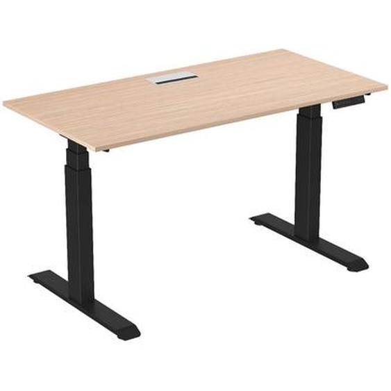 Bureau assis-debout Activo - Réglage électrique en hauteur - L.160 x P.80 cm - Plateau Hêtre avec top access - Pieds métal Noir