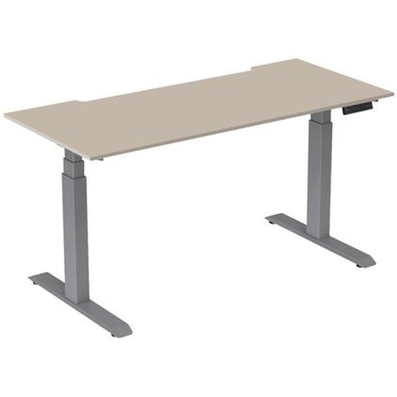 Bureau assis-debout Activo - Réglage électrique en hauteur - L.180 x P.80 cm - Plateau Argile avec échancrure - Pieds métal Gris