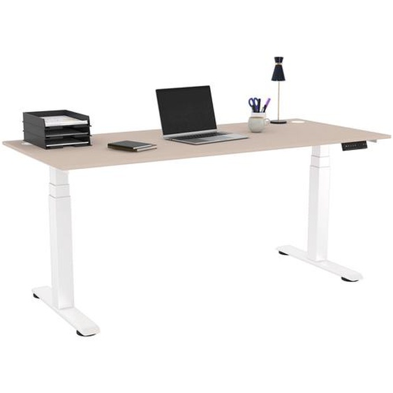 Bureau assis-debout Activo - Réglage électrique en hauteur - L.180 x P.80 cm - Plateau Argile avec obturateurs - Pieds métal Blanc