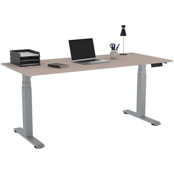 Bureau assis-debout Activo - Réglage électrique en hauteur - L.180 x P.80 cm - Plateau Argile avec obturateurs - Pieds métal Gris