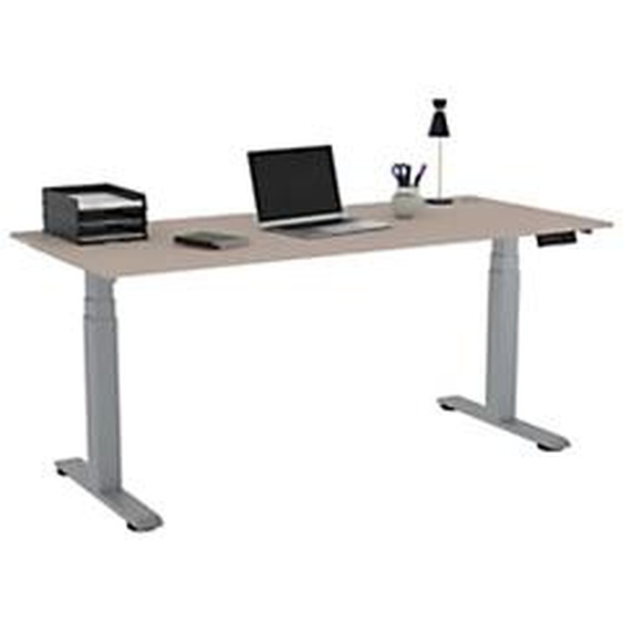 Bureau assis-debout Activo - Réglage électrique en hauteur - L.180 x P.80 cm - Plateau Argile avec obturateurs - Pieds métal Gris