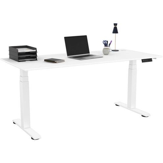 Bureau assis-debout Activo - Réglage électrique en hauteur - L.180 x P.80 cm - Plateau Blanc avec obturateurs - Pieds métal Blanc