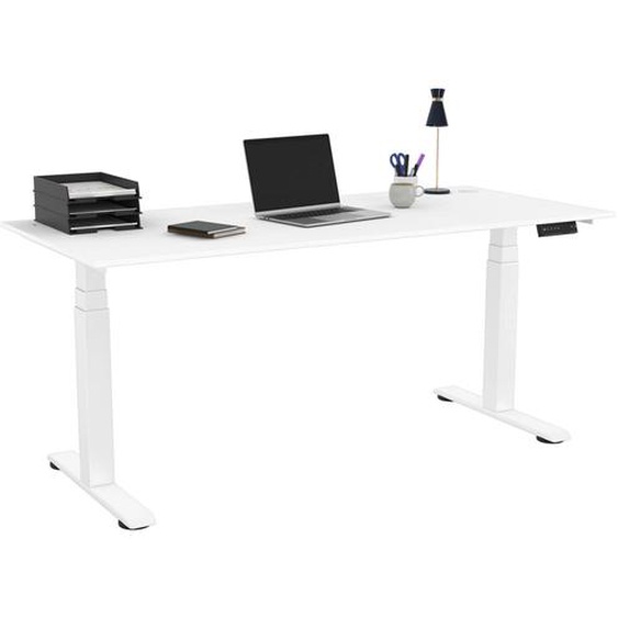 Bureau assis-debout Activo - Réglage électrique en hauteur - L.180 x P.80 cm - Plateau Blanc avec obturateurs - Pieds métal Blanc