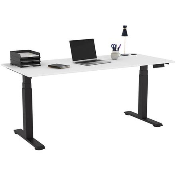 Bureau assis-debout Activo - Réglage électrique en hauteur - L.180 x P.80 cm - Plateau Blanc avec obturateurs - Pieds métal Noir