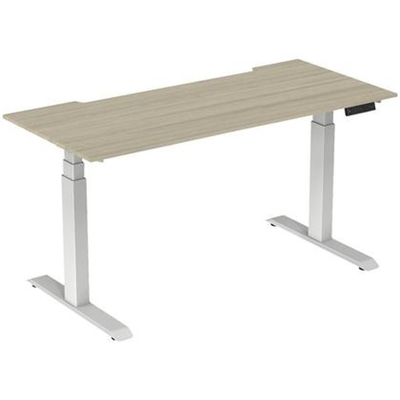 Bureau assis-debout Activo - Réglage électrique en hauteur - L.180 x P.80 cm - Plateau Chêne avec échancrure - Pieds métal Blanc