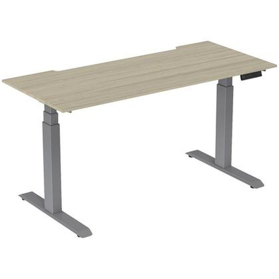 Bureau assis-debout Activo - Réglage électrique en hauteur - L.180 x P.80 cm - Plateau Chêne avec échancrure - Pieds métal Gris