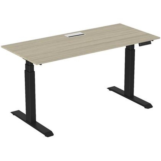 Bureau assis-debout Activo - Réglage électrique en hauteur - L.180 x P.80 cm - Plateau Chêne avec top access - Pieds métal Noir
