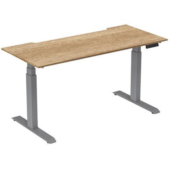 Bureau assis-debout Activo - Réglage électrique en hauteur - L.180 x P.80 cm - Plateau Chêne Nebraska avec échancrure - Pieds métal Gris