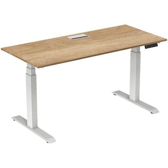 Bureau assis-debout Activo - Réglage électrique en hauteur - L.180 x P.80 cm - Plateau Chêne Nebraska avec top access - Pieds métal Blanc