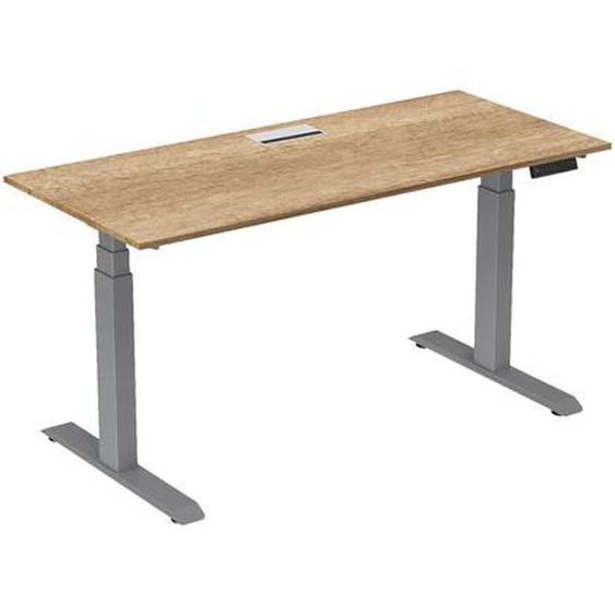 Bureau assis-debout Activo - Réglage électrique en hauteur - L.180 x P.80 cm - Plateau Chêne Nebraska avec top access - Pieds métal Gris