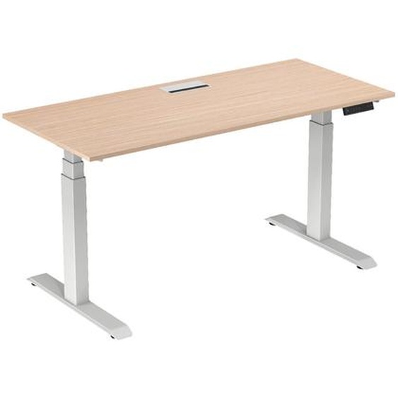 Bureau assis-debout Activo - Réglage électrique en hauteur - L.180 x P.80 cm - Plateau Hêtre avec top access - Pieds métal Blanc