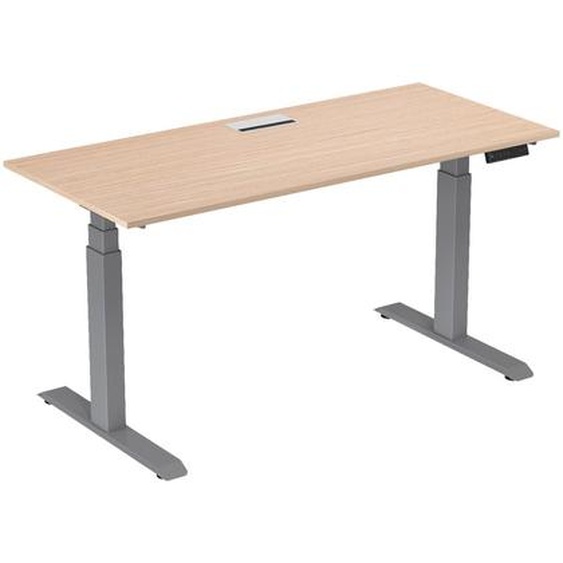 Bureau assis-debout Activo - Réglage électrique en hauteur - L.180 x P.80 cm - Plateau Hêtre avec top access - Pieds métal Gris