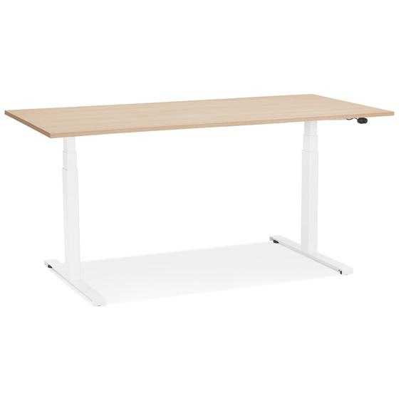 Bureau assis debout électrique TRONIK blanc avec plateau en bois finition naturelle - 140x70 cm