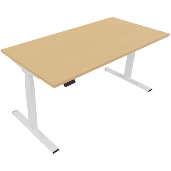 Bureau assis-debout Eminence 2 - Réglage électrique en hauteur - L.140 x P.80 cm - Plateau Hêtre - Pieds Blanc