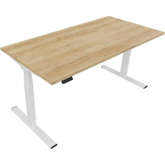 Bureau assis-debout Eminence 2 - Réglage électrique en hauteur - L.160 x P.80 cm - Plateau Chêne canadien - Pieds Blanc