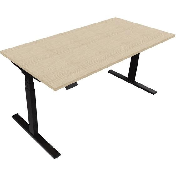 Bureau assis-debout Eminence 2 - Réglage électrique en hauteur - L.160 x P.80 cm - Plateau Chêne - Pieds Noir