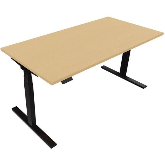 Bureau assis-debout Eminence 2 - Réglage électrique en hauteur - L.160 x P.80 cm - Plateau Hêtre - Pieds Noir