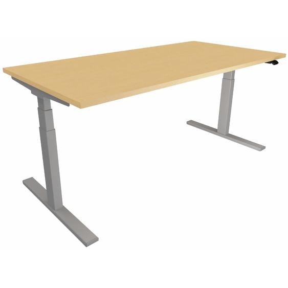 Bureau assis-debout Eminence - Réglage électrique en hauteur - L.120 x P.80 cm - Plateau Hêtre - Pieds Aluminium