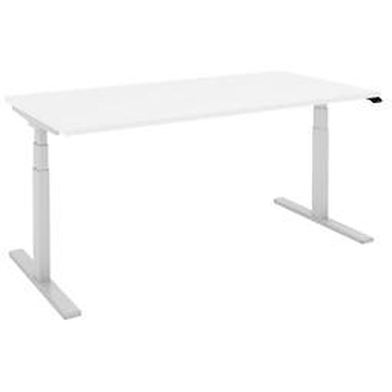 Bureau assis-debout Eminence - Réglage électrique en hauteur - L.140 x P.80 cm - Plateau Blanc - Pieds Aluminium