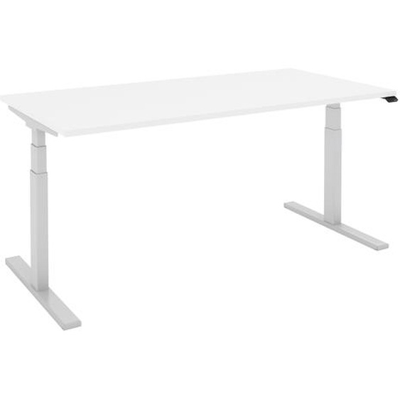 Bureau assis-debout Eminence - Réglage électrique en hauteur - L.140 x P.80 cm - Plateau Blanc - Pieds Aluminium