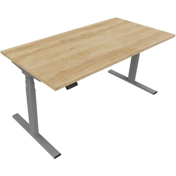 Bureau assis-debout Eminence - Réglage électrique en hauteur - L.140 x P.80 cm - Plateau Chêne Canadien - Pieds Aluminium